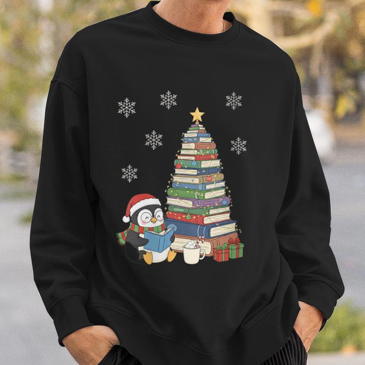 Women's Book Lovers Christmas Tree Reading Penguin Holiday Bookworm Sweatshirt Gifts for Him