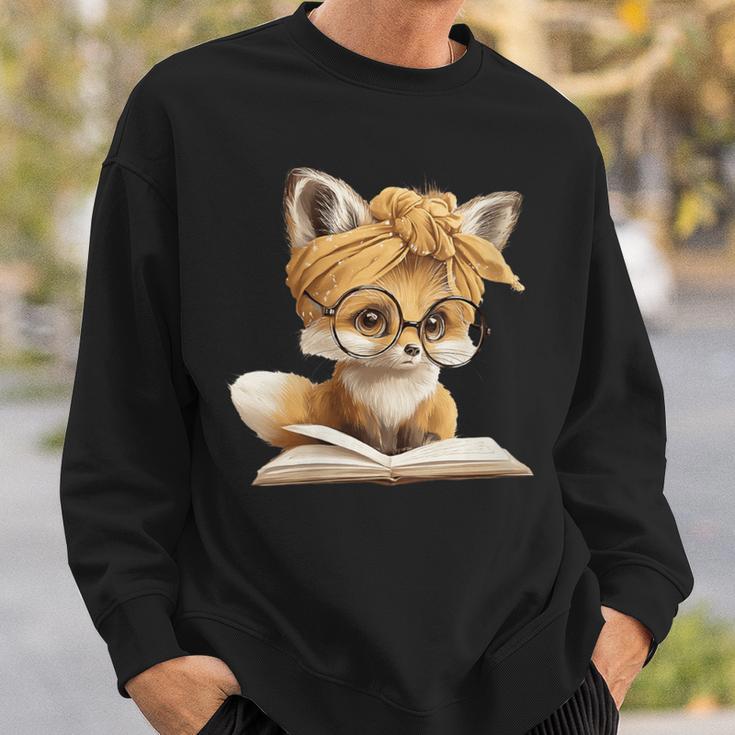 Women's Cute Fox Reading Book Lover Animal Graphic Baby Portrait Sweatshirt Gifts for Him Women's Cute Fox Reading Book Lover Animal Graphic Baby Portrait Sweatshirt Gifts for Him