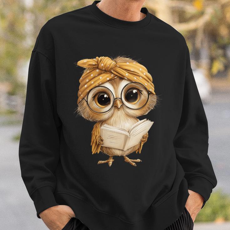 Women's Cute Wise Owl Reading Book With Headscarf Sweatshirt Gifts for Him Women's Cute Wise Owl Reading Book With Headscarf Sweatshirt Gifts for Him
