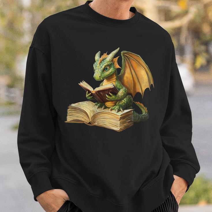 Women's Dragon Bookworm Reading Book Graphic Sweatshirt Gifts for Him