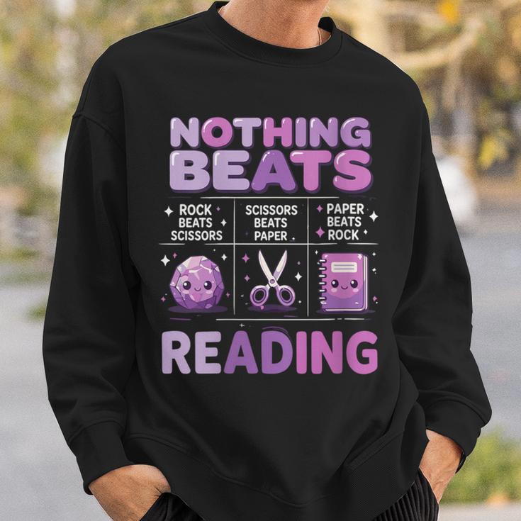 Women's Nothing Beats Reading Rock Paper Scissors Book Lover Sweatshirt Gifts for Him