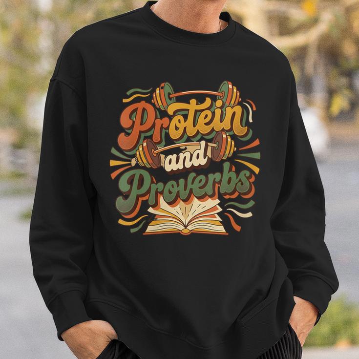 Women's Protein And Proverbs Protein Workout Book Lover Retro Sweatshirt Gifts for Him Women's Protein And Proverbs Protein Workout Book Lover Retro Sweatshirt Gifts for Him