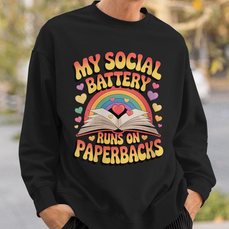 Women's My Social Battery Runs On Paperbacks Groovy Book Lover Sweatshirt Gifts for Him Women's My Social Battery Runs On Paperbacks Groovy Book Lover Sweatshirt Gifts for Him