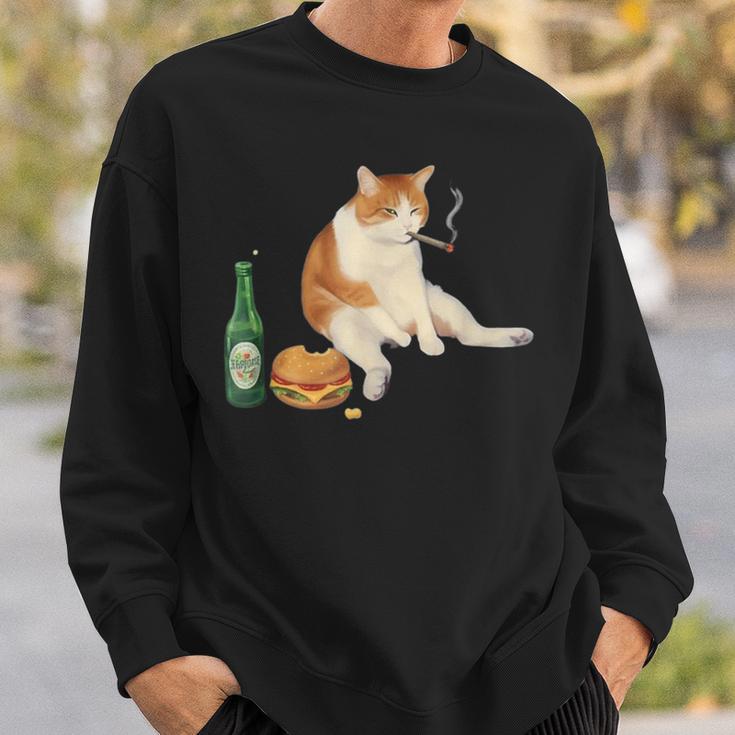 おもしろ猫 喫煙 ジョイント ビール タバコ キティ Gen Z ミーム スウェットシャツ 彼への贈り物