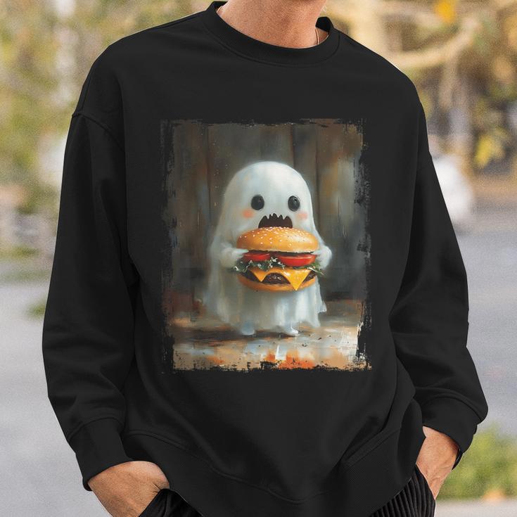 かわいい ハンバーガー おばけ 食べる ハンバーガー ハロウィン 食べ物 恋人 スウェットシャツ 彼への贈り物