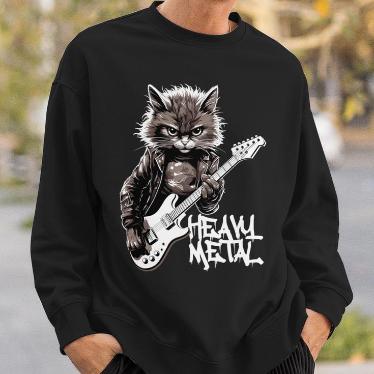 ギターを弾く猫 ヘヴィメタル ロックキャット おもしろギタリスト 長袖tシャツ スウェットシャツ 彼への贈り物