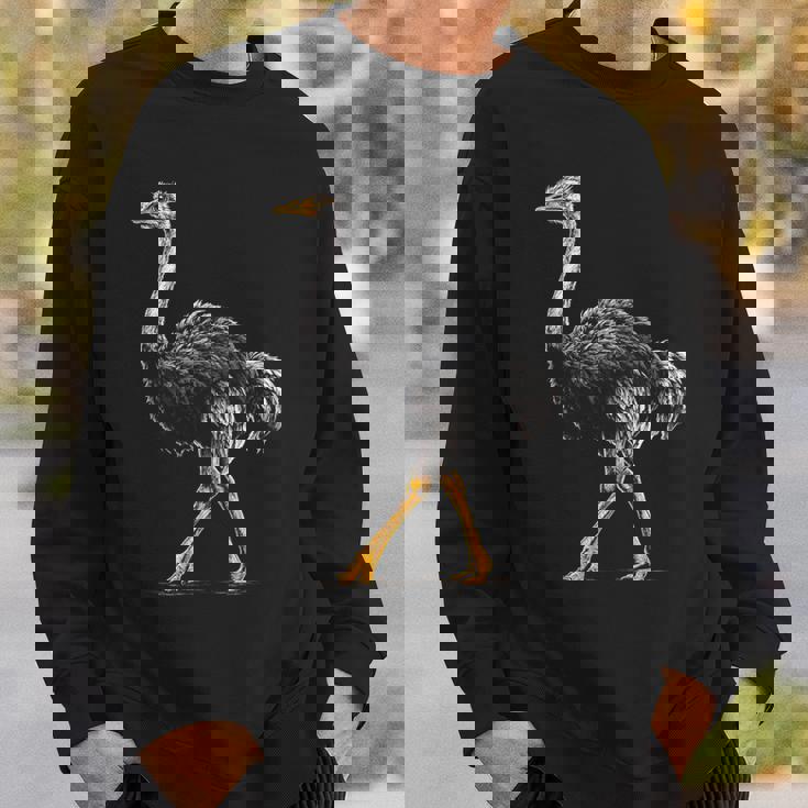 ダチョウ ポートレート 動物 モチーフ 描画 鳥 アート 長袖tシャツ スウェットシャツ 彼への贈り物