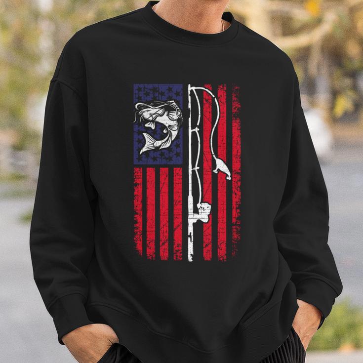 ナマズ アメリカ国旗 キャットフィッシング 漁師 釣り 長袖tシャツ スウェットシャツ 彼への贈り物
