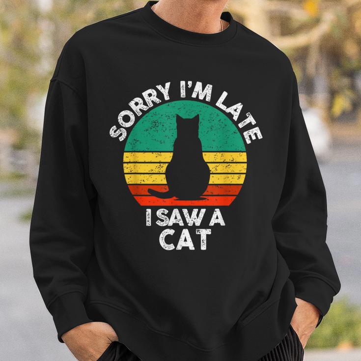 レトロ ヴィンテージorry I'm Late Iaw A Cat かわいい 猫好き スウェットシャツ 彼への贈り物