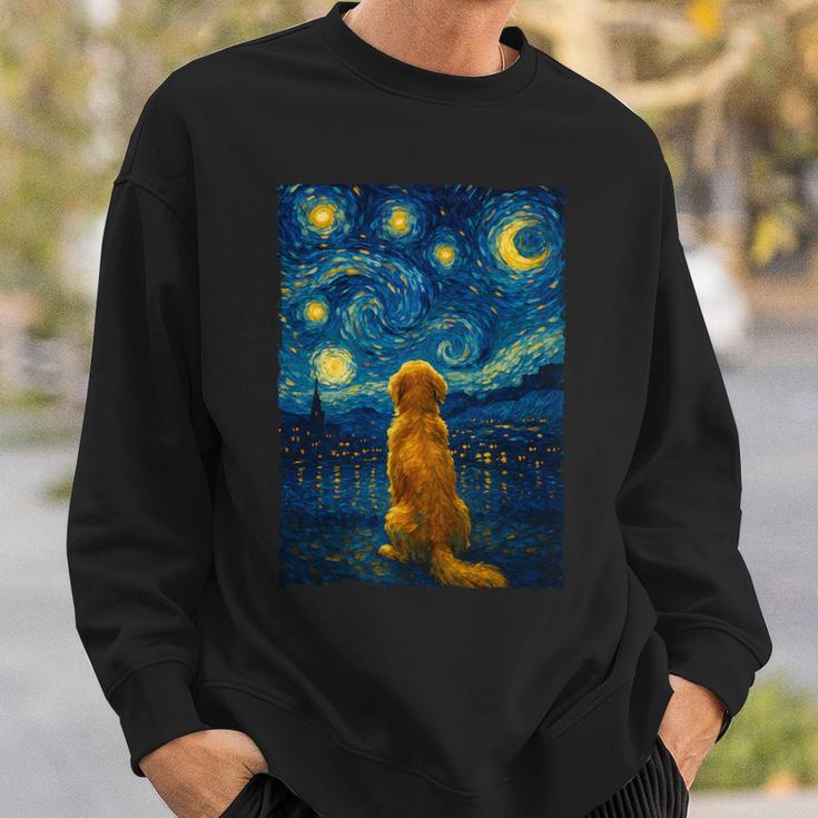 犬 天体観測 ゴッホ 夜空 ゴールデンレトリバー ラブラドール 長袖tシャツ スウェットシャツ 彼への贈り物