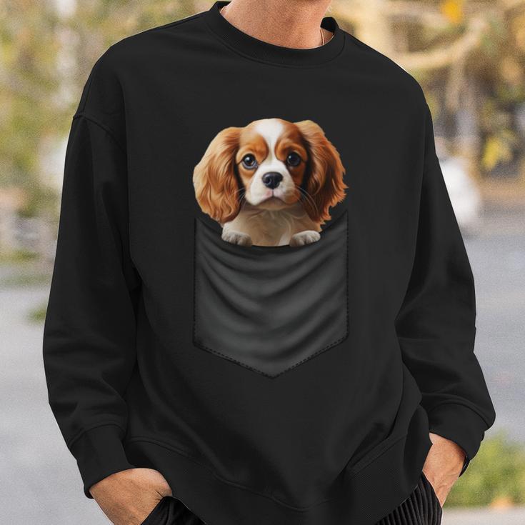 面白いtシャツ キャバリア 胸 ポケット イヌ わんこ メンズ 犬好き グッズ おもしろ 面白い 服 ネタ 長袖tシャツ スウェットシャツ 彼への贈り物