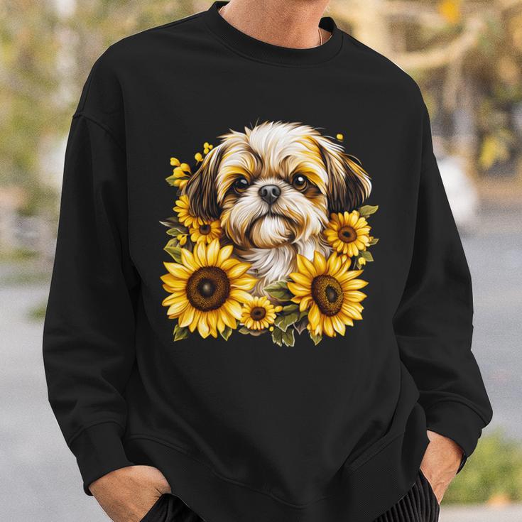 面白いtシャツ シーズー ひまわり わんこ メンズ 犬好き グッズ かわいい おもしろ 面白い 服 ネタ 長袖tシャツ スウェットシャツ 彼への贈り物