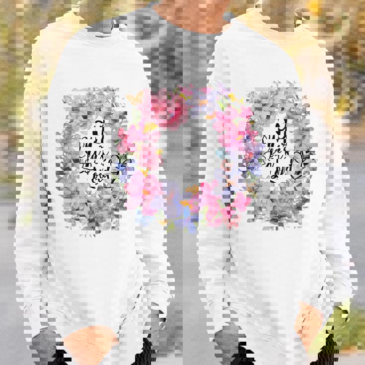 91 Years Loved 91歳の誕生日 フローラルリース ナインティワン スウェットシャツ 彼への贈り物