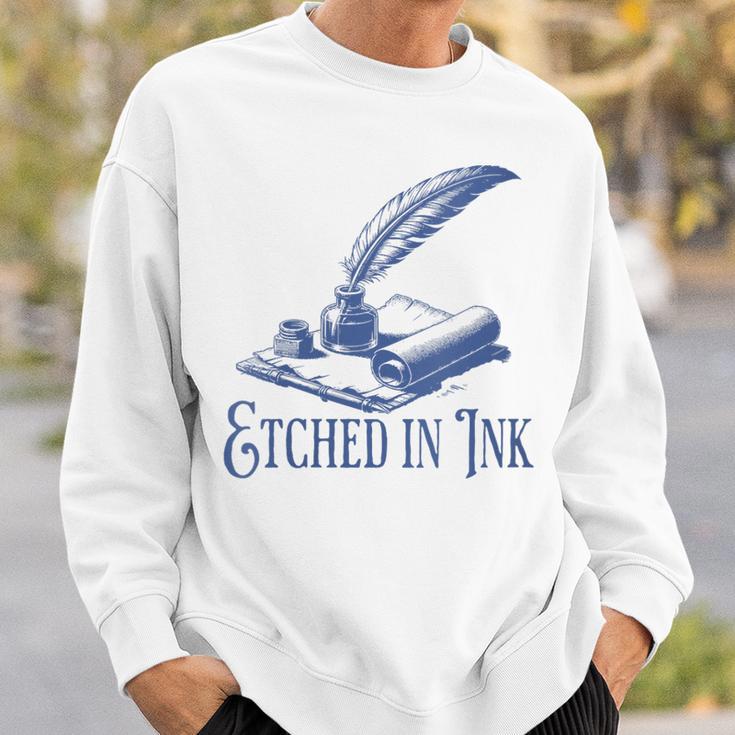 Author Writer Dark Academia Etched In Ink Book Library Sweatshirt Gifts for Him