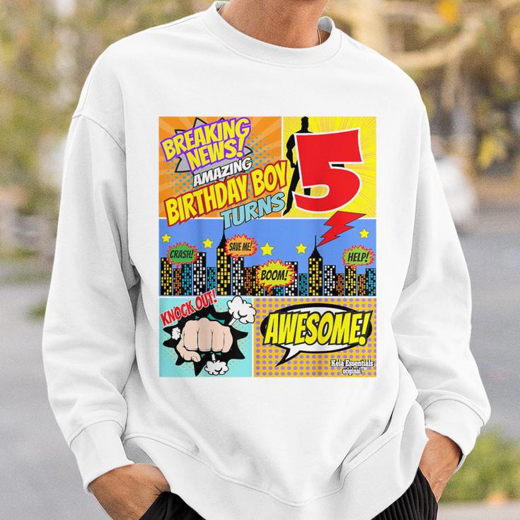 Birthday Boys Shirt Age 5 Superhero Comic Book Theme Party Sweatshirt Gifts for Him
