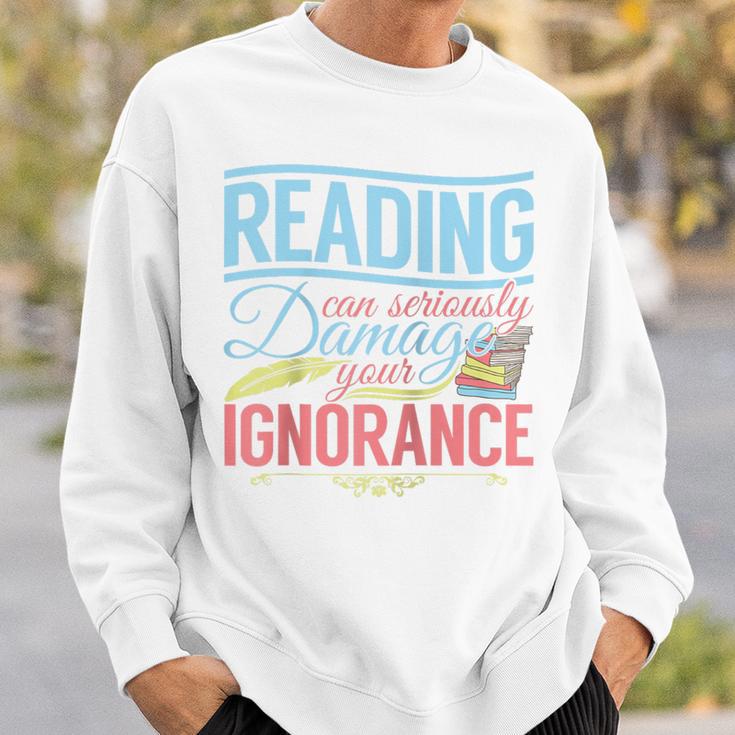 Book Reading Reading Can Seriously Damage Your Ignorance Raglan Baseball Tee Sweatshirt Gifts for Him