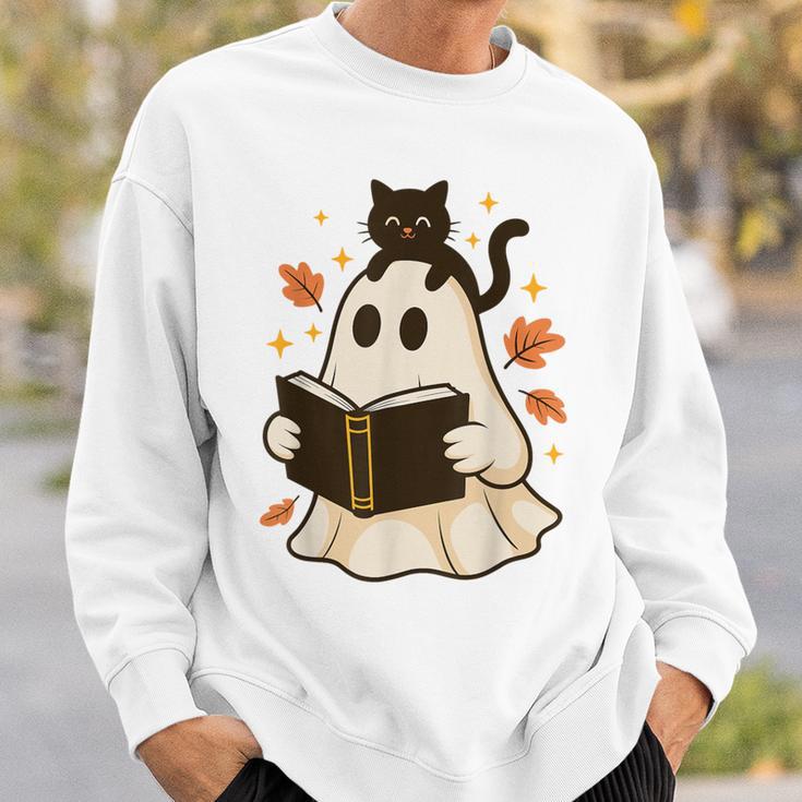 Books Ghost Reading Book Halloween Library Cat Fall Sweatshirt Gifts for Him