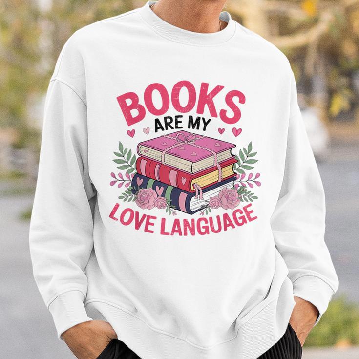 Books Are My Love Language Retro Bookworm Flowers Valentine Sweatshirt Gifts for Him
