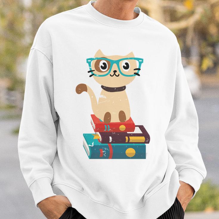 Cat Book Reader Nerd Sweatshirt Gifts for Him