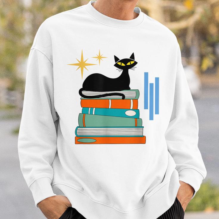 Cat And Books Retro Midcentury Mid Century Aesthetic Sweatshirt Gifts for Him