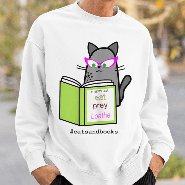 Cats And Books Happiness Cartoon Cat Pun For Women Sweatshirt Gifts for Him