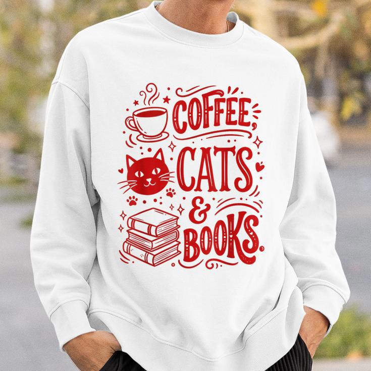 Coffee Cats And Books Lover Reading Sweatshirt Gifts for Him