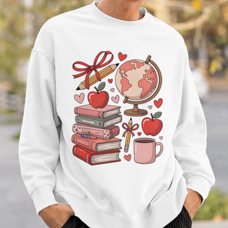 Coquette Teacher School Supplies Bows Books Globe Apple Cute Sweatshirt Gifts for Him