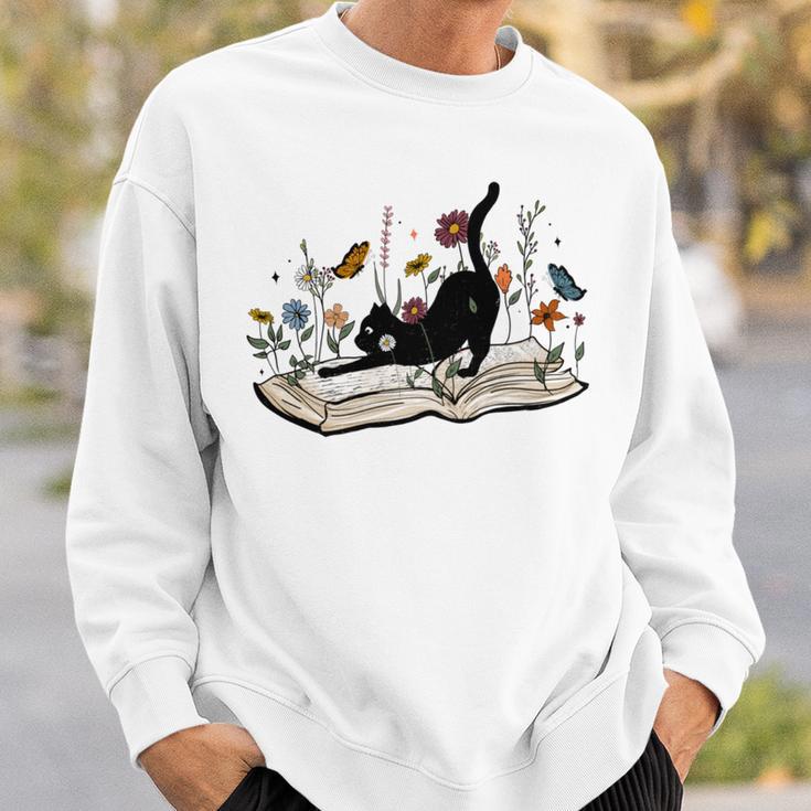 Cute Cat Flower Garden Book Kitty Reading Floral Sweatshirt Gifts for Him Cute Cat Flower Garden Book Kitty Reading Floral Sweatshirt Gifts for Him