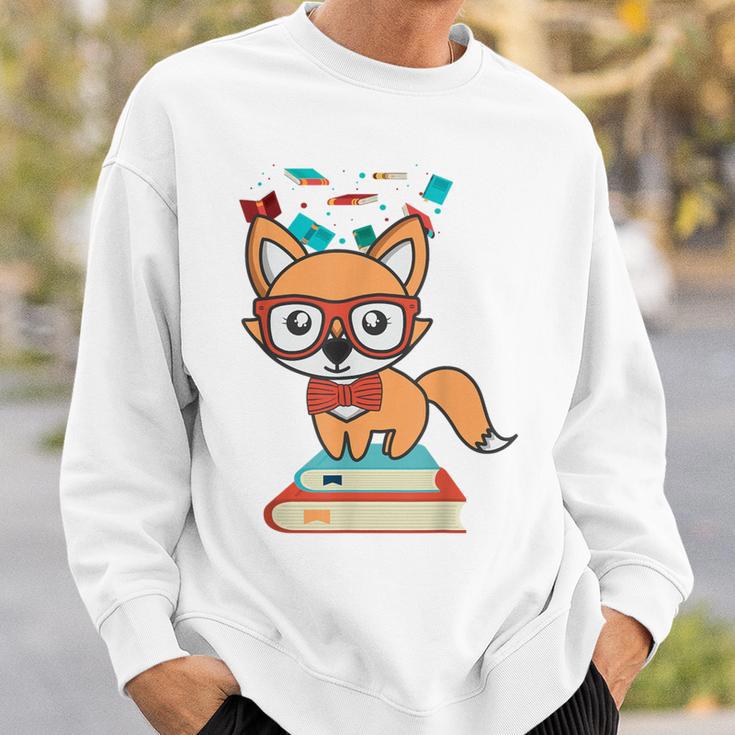 Cute Fox Smart Nerdy 1st Day School Teachers Students Books Sweatshirt Gifts for Him