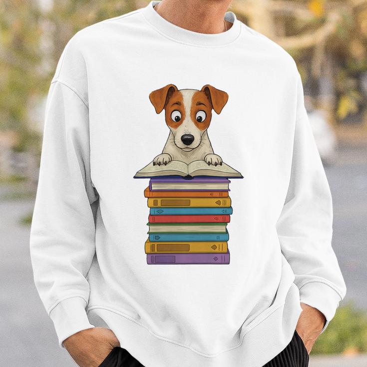 Cute Jack Russel Dog Reading On Pile Of Books Premium Tri-Blend Sweatshirt Gifts for Him