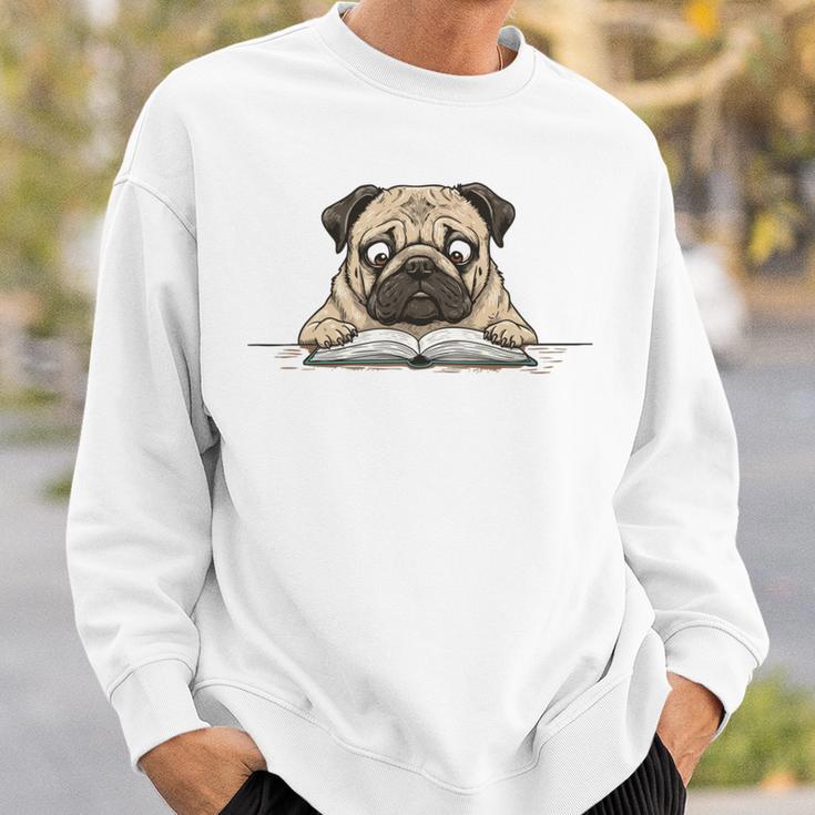 Cute Pug Dog Reading Book Love To Read Sweatshirt Gifts for Him
