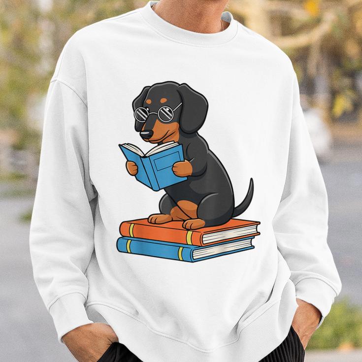 Dachshund Dog With Glasses Reading Book Librarian Sweatshirt Gifts for Him