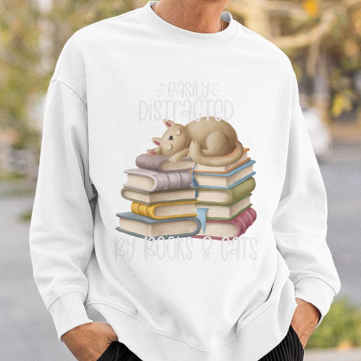 Easily Distracted By Books And Cats Sweatshirt Gifts for Him