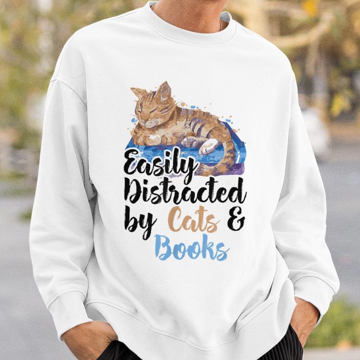 Easily Distracted By Cats And Books For Cat Lovers Men Women Kids Sweatshirt Gifts for Him