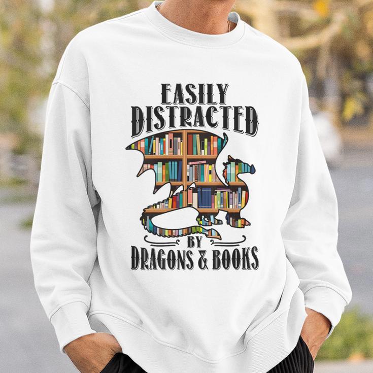 EASILY DISTRACTED BY DRAGONS & BOOKS Medieval Fantasy Reader Sweatshirt Gifts for Him