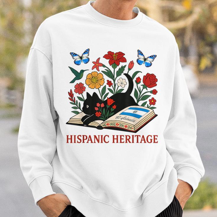 El Salvador Hispanic Heritage Month Book Cute Floral Cat Art Sweatshirt Gifts for Him El Salvador Hispanic Heritage Month Book Cute Floral Cat Art Sweatshirt Gifts for Him