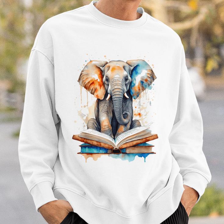 Elephant Reading Book Animal Art Print Graphic Sweatshirt Gifts for Him
