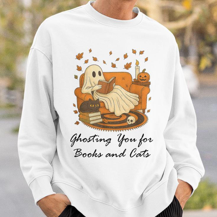 Fall Cat Ghosting You For Book Halloween Ghost Reading Sweatshirt Gifts for Him