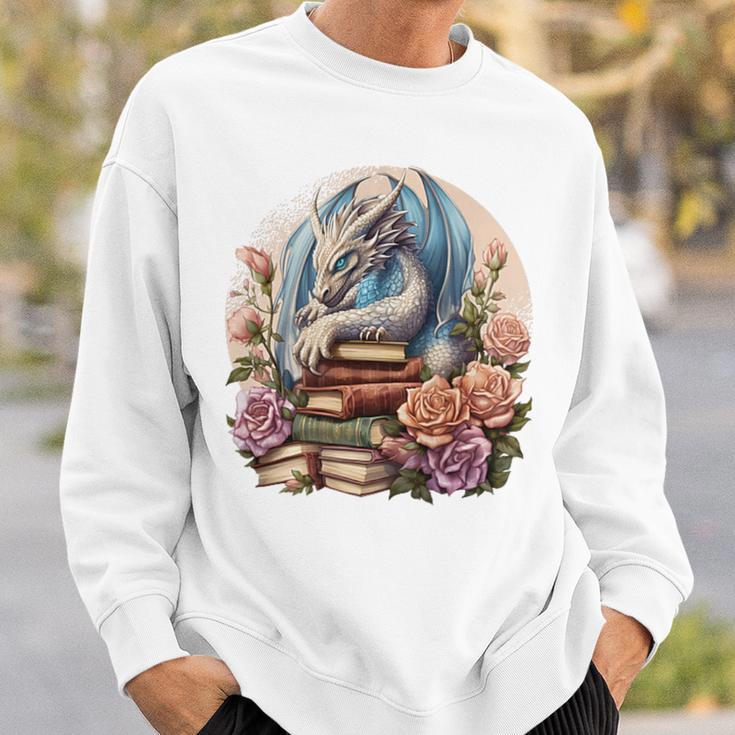 Fantasy Dragon Books Floral Boho Bookworm Sweatshirt Gifts for Him