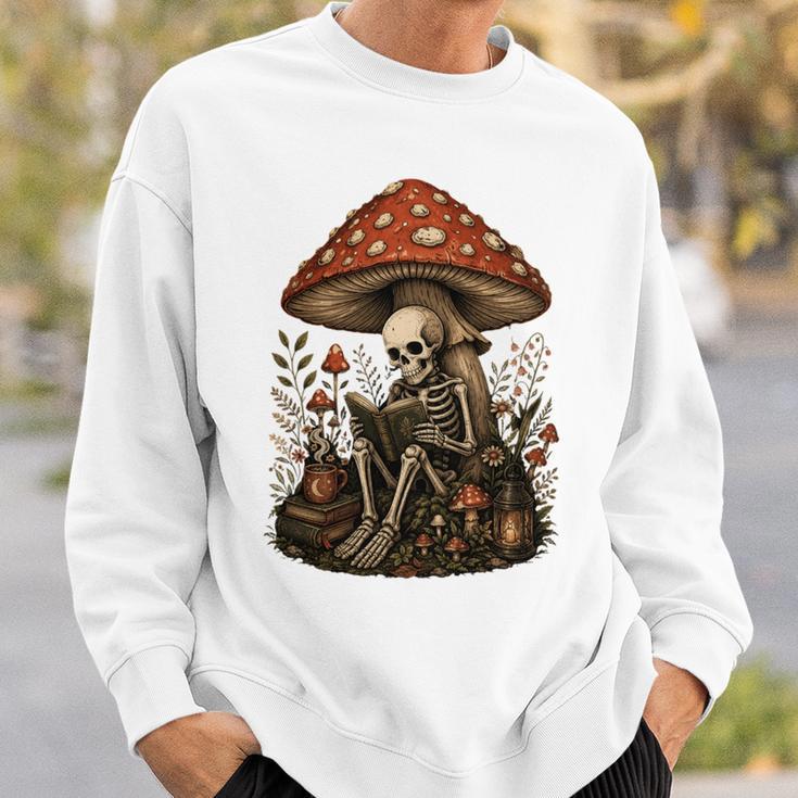 Floral Mushroom Skeleton Reading Books Gothic Humor Sweatshirt Gifts for Him
