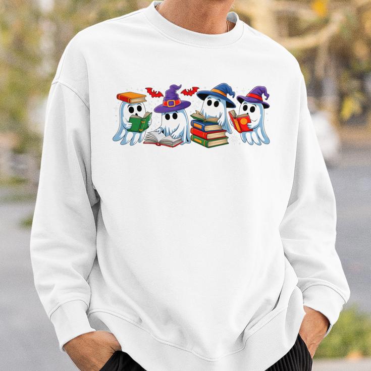 Ghost Book Reading Halloween Books Lover Teacher Kids Performance Sweatshirt Gifts for Him