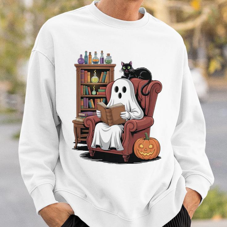 Ghost With Bookshelf Halloween Bookish Premium Tri-Blend Sweatshirt Gifts for Him