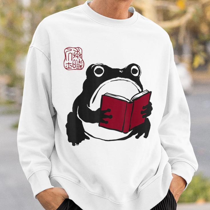Grumpy Frog Book Lover Librarian Anime Japanese Sweatshirt Gifts for Him