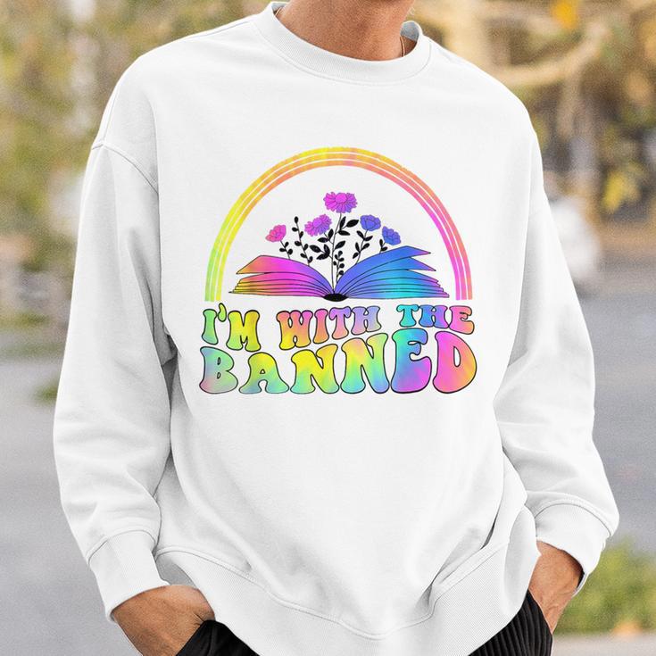 I'm With The Banned Books Retro Tie Dye Wildflowers Sweatshirt Gifts for Him