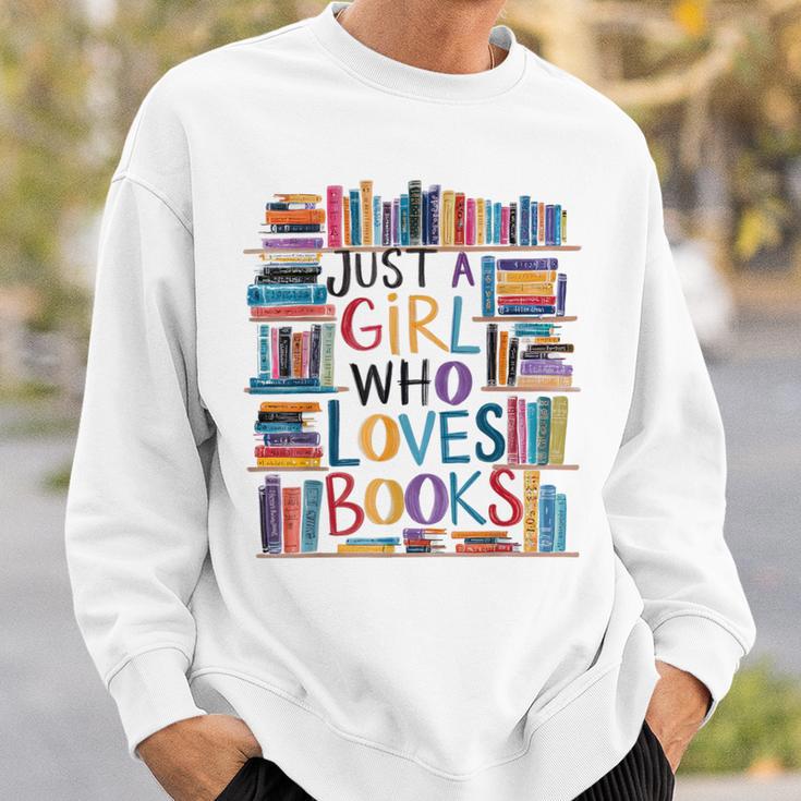 Just A Girl Who Loves Books Bookshelf Female Book Lovers Sweatshirt Gifts for Him
