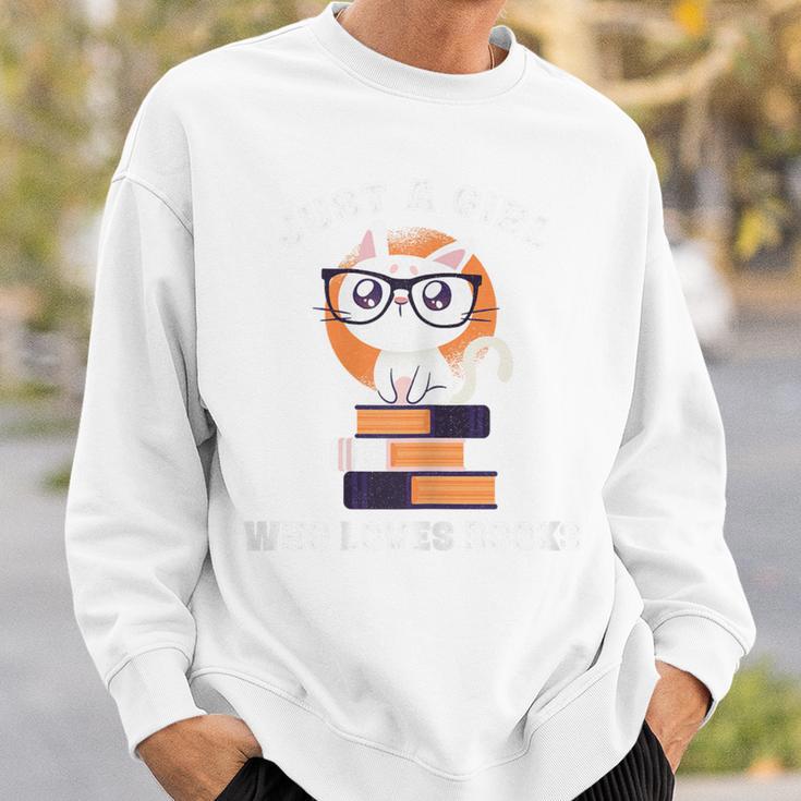Just A Girl Who Loves Books Fun Nerd Cat Book Reading Shirt Sweatshirt Gifts for Him
