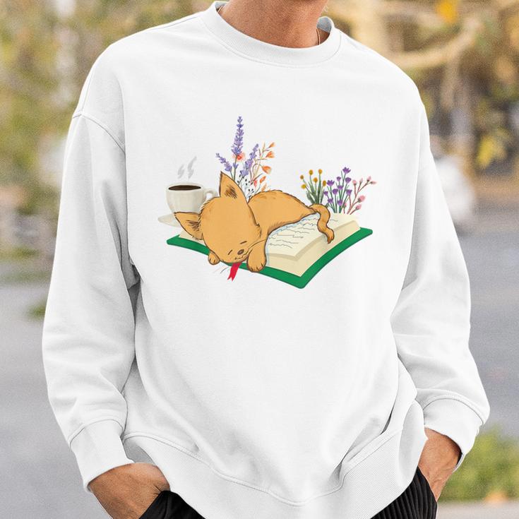 Kawaii Cat Women's Cat Books Flowers Sweatshirt Gifts for Him