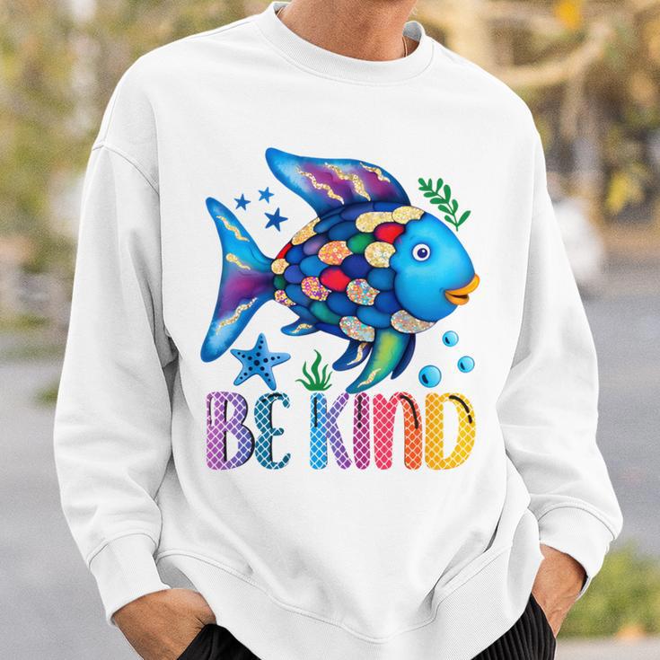 Kids Be Kind Rainbow Scale Fish Teacher Reading Book Toddler Sweatshirt Gifts for Him