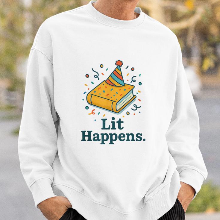 Lit Happens Book Party Hat Confetti Literary Pun Sweatshirt Gifts for Him