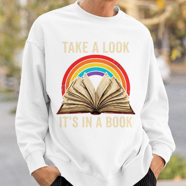 Take A Look It In A Book Retro Rainbow Reading Teacher Sweatshirt Gifts for Him